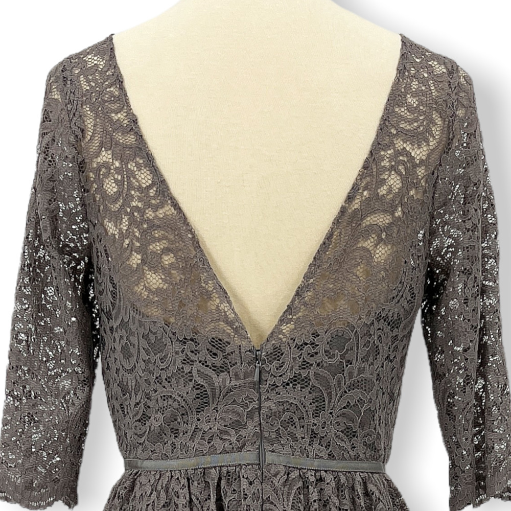Jenny Yoo Dress Womens 12 Gray Marquis Lace A Line Formal Cocktail Ladies - Picture 7 of 11